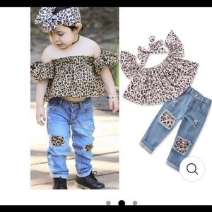 Children’s 3pc leopard print summer/spring set! 2t, 5t, & 6 jeans, top, headband